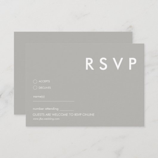Minimalistische moderne RSVP-Karte | Gray Wedding Einladung (Vorne/Hinten)