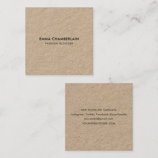 Minimalistische moderne Rustikalkopfpapier-Öko Quadratische Visitenkarte (Vorne/Hinten)
