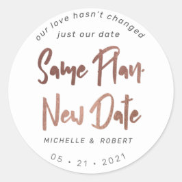 Minimalistische moderne Schrift ändert das Datum Runder Aufkleber