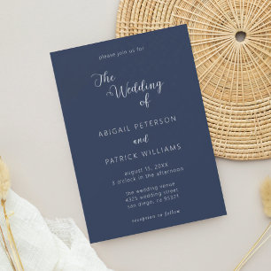 Minimalistische moderne Schrift Navyblau und weiße Einladung