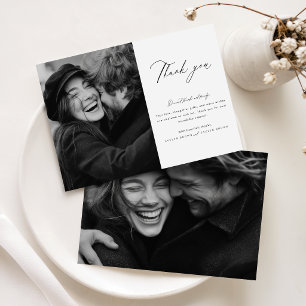 Minimalistische moderne Schriftfoto-Hochzeit Dankeskarte