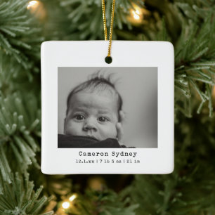Minimalistische moderne Schwarz-Weiß-Baby-Foto-Geb Keramikornament