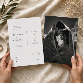 Minimalistische moderne Schwarz-Weiß-Foto-Hochzeit Einladung