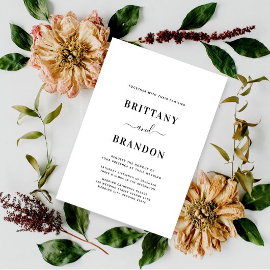 Minimalistische moderne Schwarz-Weiß-Hochzeit Einladung