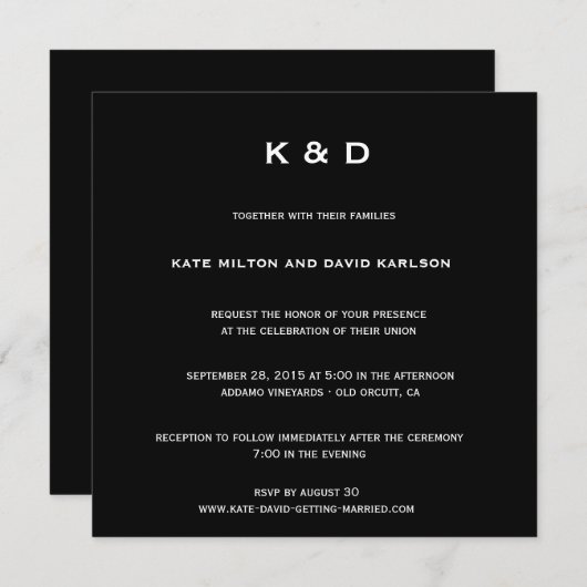 Minimalistische moderne Schwarz-Weiß-Hochzeit Einladung (Vorne/Hinten)