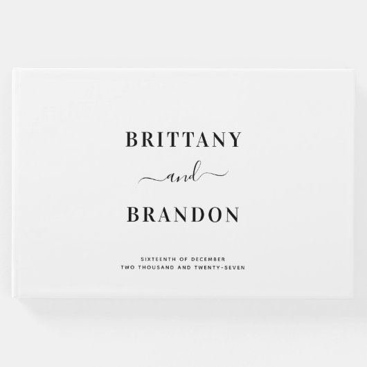 Minimalistische moderne Schwarz-Weiß-Hochzeit Gästebuch (Vorderseite)