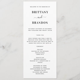 Minimalistische moderne Schwarz-Weiß-Hochzeit Programm