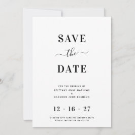 Minimalistische moderne Schwarz-Weiß-Hochzeit Save The Date
