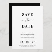 Minimalistische moderne Schwarz-Weiß-Hochzeit Save The Date (Vorne/Hinten)
