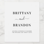 Minimalistische moderne Schwarz-Weiß-Hochzeit Weinetikett (Einzelnes Label)