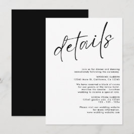 Minimalistische, moderne Schwarz-Weiß-Hochzeitsdet Begleitkarte