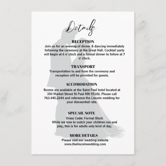 Minimalistische, moderne Schwarz-Weiß-Hochzeitsdet Begleitkarte (Vorderseite)