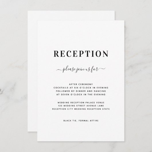 Minimalistische moderne Schwarz-Weiß-Hochzeitsempf Begleitkarte (Vorne/Hinten)