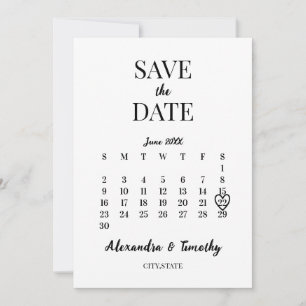 Minimalistische moderne Schwarz-Weiß-Kalender-Hoch Save The Date