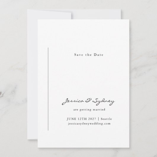 Minimalistische moderne Schwarz-Weiß-Skriptereihe Save The Date (Vorderseite)