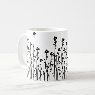 Minimalistische moderne Schwarz-weiße Doodblüte Kaffeetasse