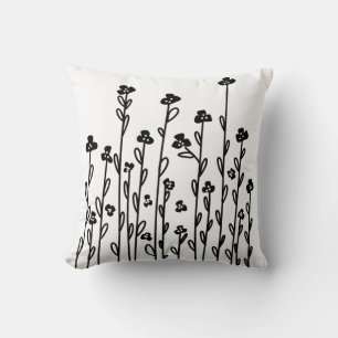 Minimalistische moderne Schwarz-weiße Doodblüte Kissen