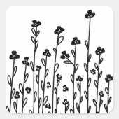 Minimalistische moderne Schwarz-weiße Doodblüte Quadratischer Aufkleber (Vorderseite)
