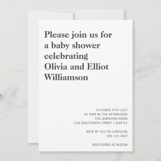 Minimalistische moderne Schwarz-weiße Einfache Bab Einladung (Vorderseite)