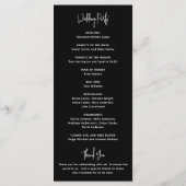 Minimalistische moderne schwarze Hochzeit Programm (Rückseite)