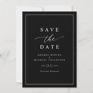 Minimalistische, moderne Schwarze Hochzeit Save The Date