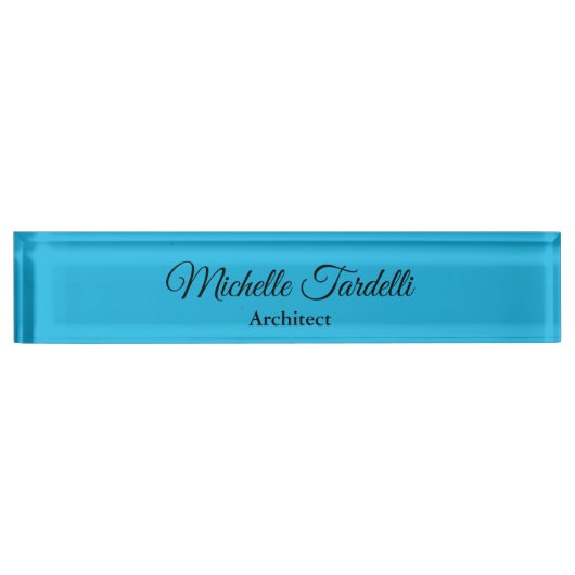 Minimalistische moderne Script Calligraphy Blue Namensplakette (Vorderseite)