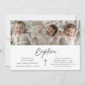 Minimalistische moderne Script-Fotocollage Taufe Einladung (Vorderseite)