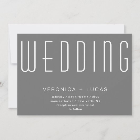 Minimalistische moderne Script Gray Wedding Einladung (Vorderseite)