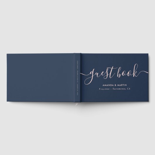 Minimalistische moderne Script-Navy und Blush-Hoch Gästebuch (Voll)