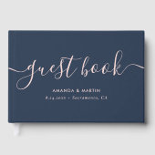 Minimalistische moderne Script-Navy und Blush-Hoch Gästebuch (Vorderseite)