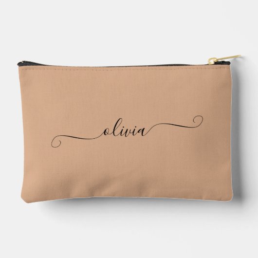 Minimalistische moderne Script neutrale braun Cust Zubehörtasche (Rückseite)