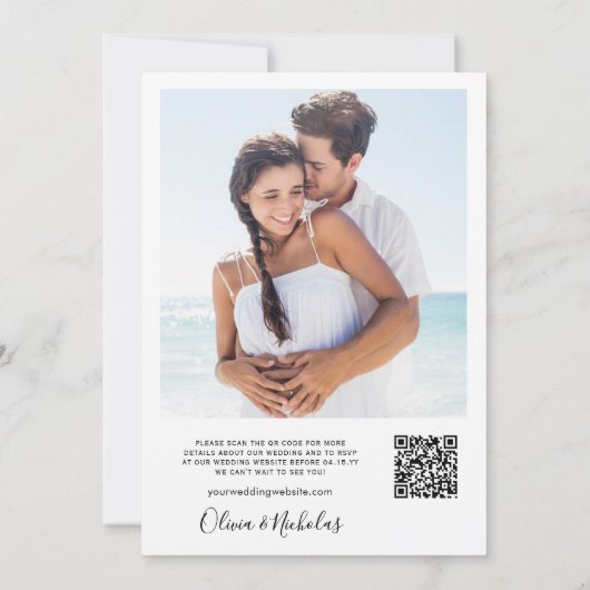 Minimalistische moderne Script QR Code Foto Hochze Einladung (Rückseite)