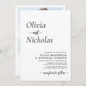 Minimalistische moderne Script QR Code Foto Hochze Einladung (Vorne/Hinten)