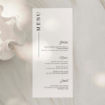 Minimalistische moderne Script Schriftart-Hochzeit Menükarte<br><div class="desc">Diese individuell anpassbare Hochzeitsmenükarte wurde für die Koordination mit unserer Minimalistischen All In One Collection konzipiert und zeichnet sich durch ein übersichtliches und einfaches Layout mit modernem Schriftart aus. Für eine erweiterte Anpassung dieses Designs, z.B. das Ändern des Layouts, des Schriftartes oder der Textgröße, klicken Sie bitte auf den obigen...</div>