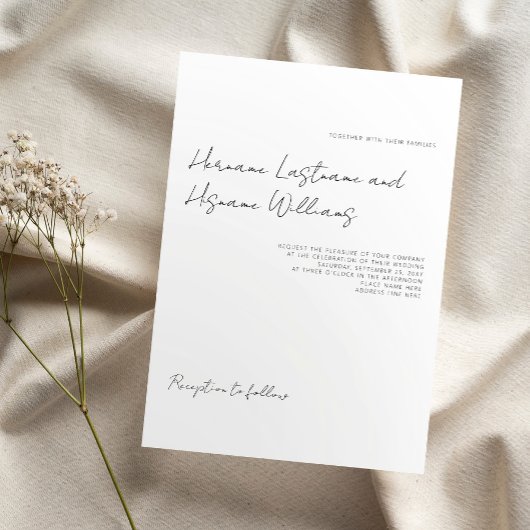 Minimalistische, moderne Script White Wedding Einladung