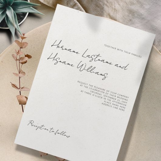 Minimalistische, moderne Script White Wedding Einladung