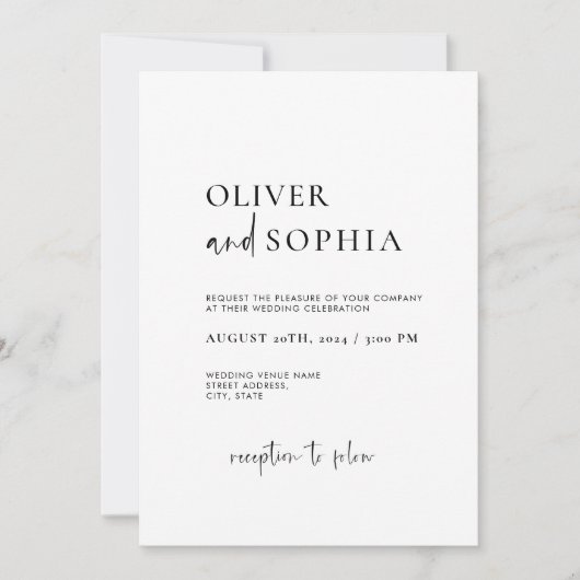 Minimalistische, moderne Skripthochzeit Einladung (Vorderseite)
