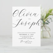 Minimalistische moderne Skripthochzeit. Sauberes F Einladung (Stehend Vorderseite)