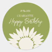 Minimalistische moderne Sonnenblume Custom Happy B Runder Aufkleber (Vorderseite)