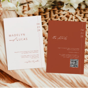 Minimalistische moderne Terracotta QR Hochzeit Einladung