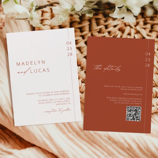 Minimalistische moderne Terracotta QR Hochzeit Einladung