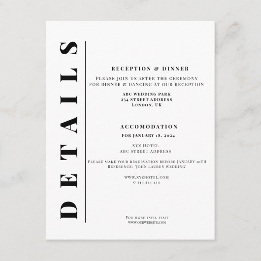 Minimalistische, moderne und einfache Details Begleitkarte (Vorderseite)