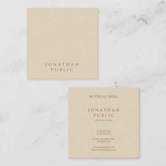 Minimalistische, moderne und elegante Beige-Vorlag Quadratische Visitenkarte (Vorne/Hinten)
