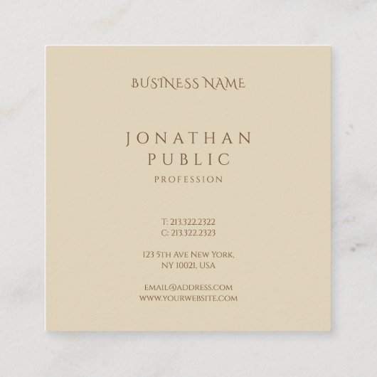 Minimalistische, moderne und elegante Beige-Vorlag Quadratische Visitenkarte (Rückseite)