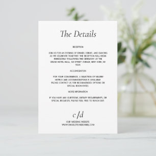 Minimalistische moderne weiße Hochzeitsdetails Begleitkarte