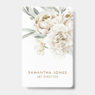 Minimalistische Moderne Weiße Pfingstrose Floral A Ausweis