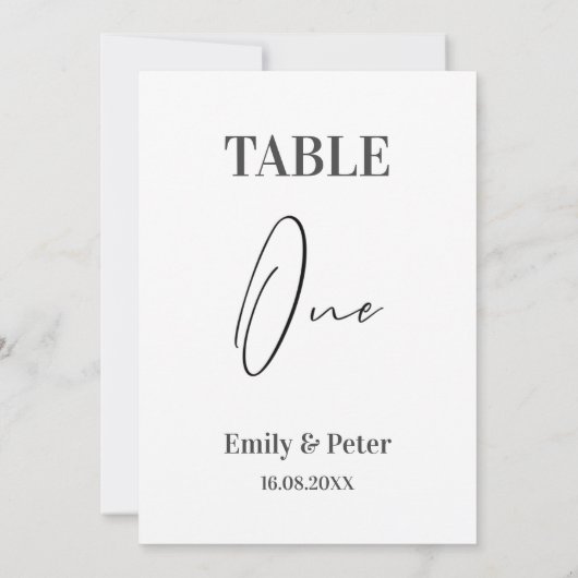 Minimalistische, moderne Weiße WEDD 1 Tischnummer (Rückseite)