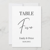 Minimalistische, moderne Weiße WEDD FÜNF Tischnumm Dankeskarte (Rückseite)