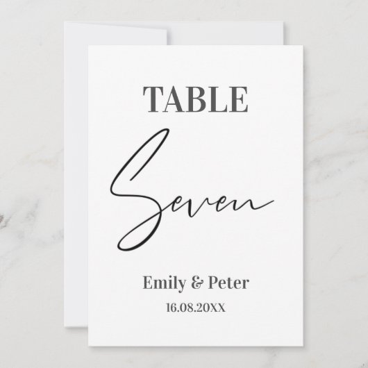 Minimalistische, moderne Weiße WEDING SIEBEN Tisch Dankeskarte (Vorderseite)