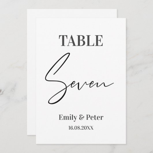 Minimalistische, moderne Weiße WEDING SIEBEN Tisch Dankeskarte (Vorne/Hinten)